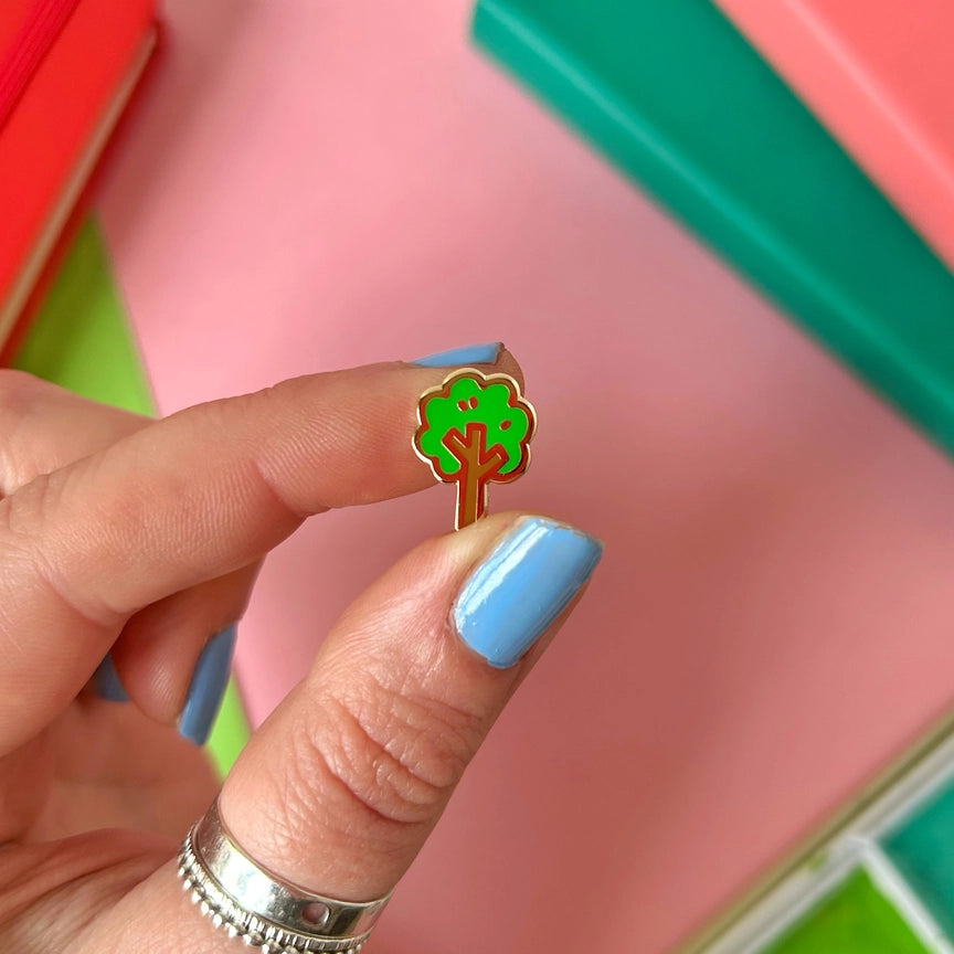Tiny Tree and House Enamel Pin Set